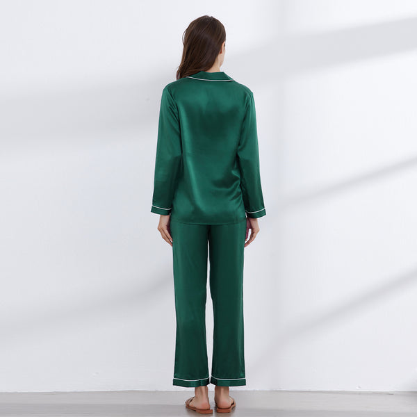 Women Classic Silk Pajamas Set (3-Piece) - Green