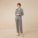 Black Striped Silk Pajamas Set for Women