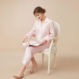 Pink Striped Silk Pajamas Set for Women