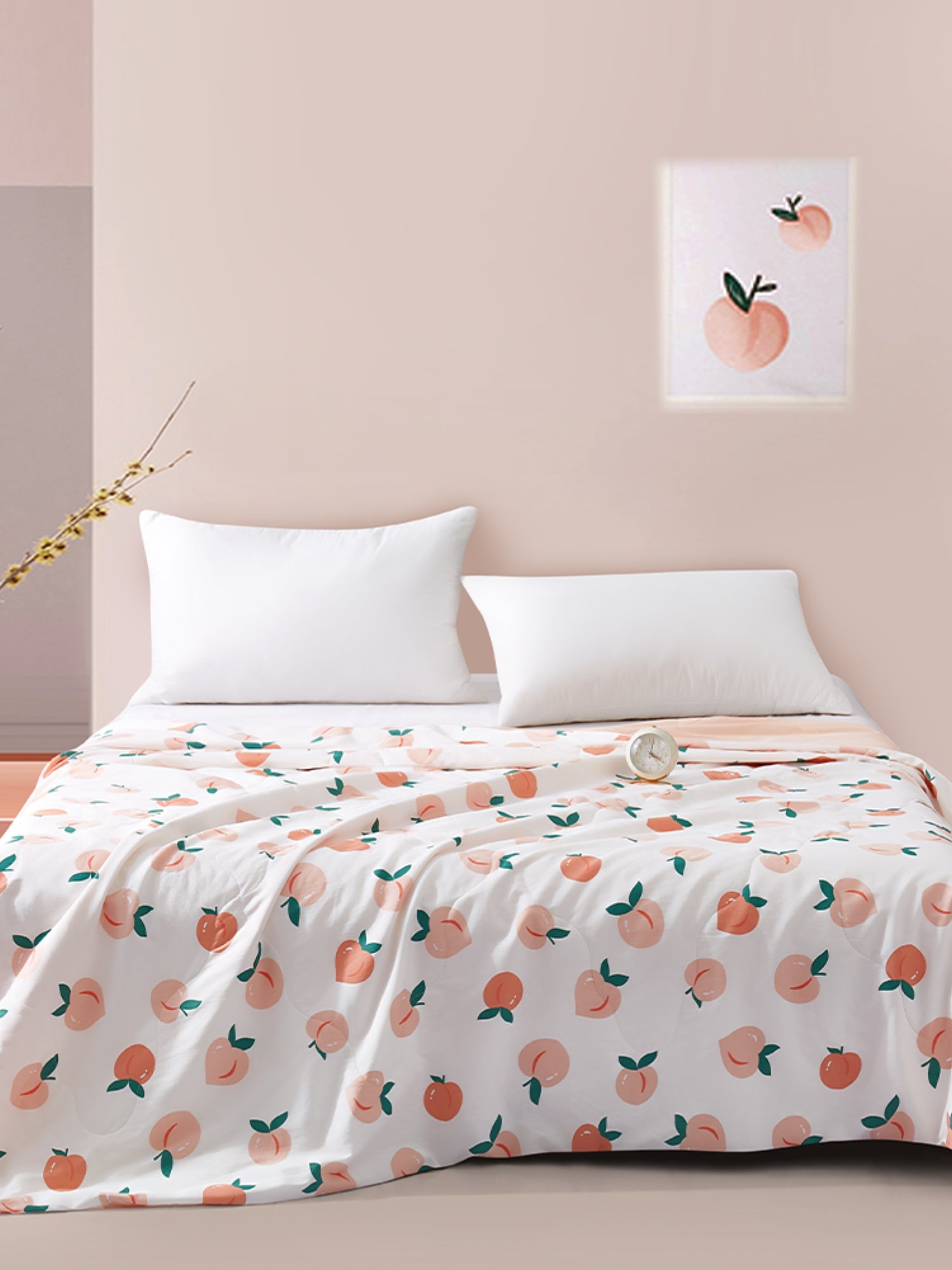 Peach Pattern Summer Washable Silk Blanket