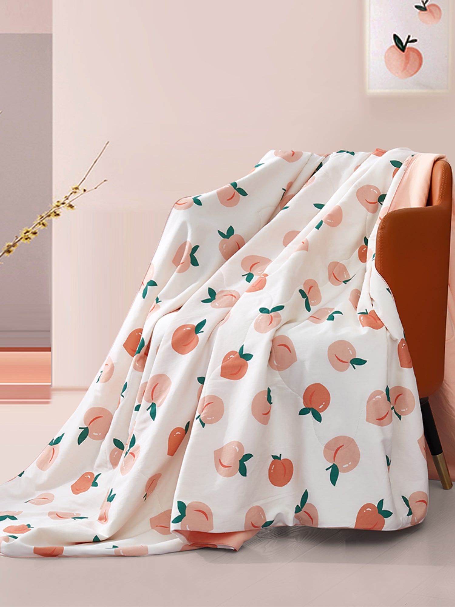 Peach Pattern Summer Washable Silk Blanket