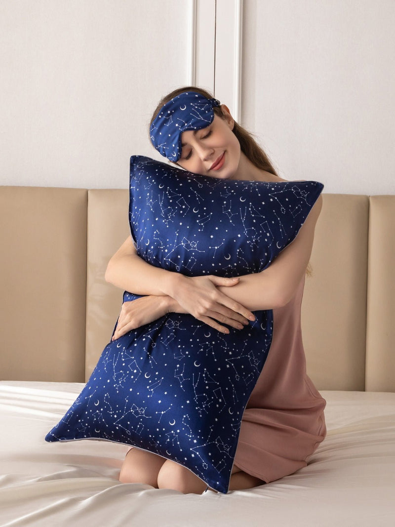 19 Momme Constellation Silk Pillowcase With Eye Mask Set
