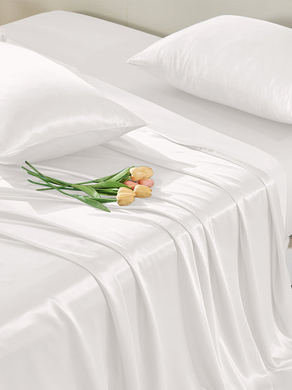 25 Momme White Silk Sheet Set