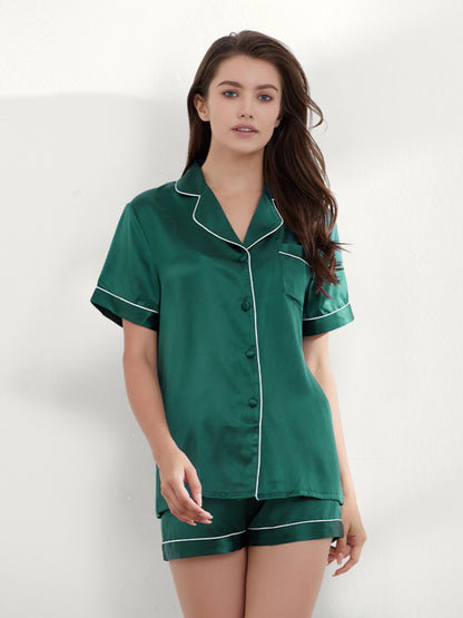 Green Short Silk Pajamas Set