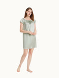 Green Women Short Sleeve Ruffle Silk Chemise