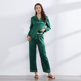 Green Silk Pajamas Set for Women