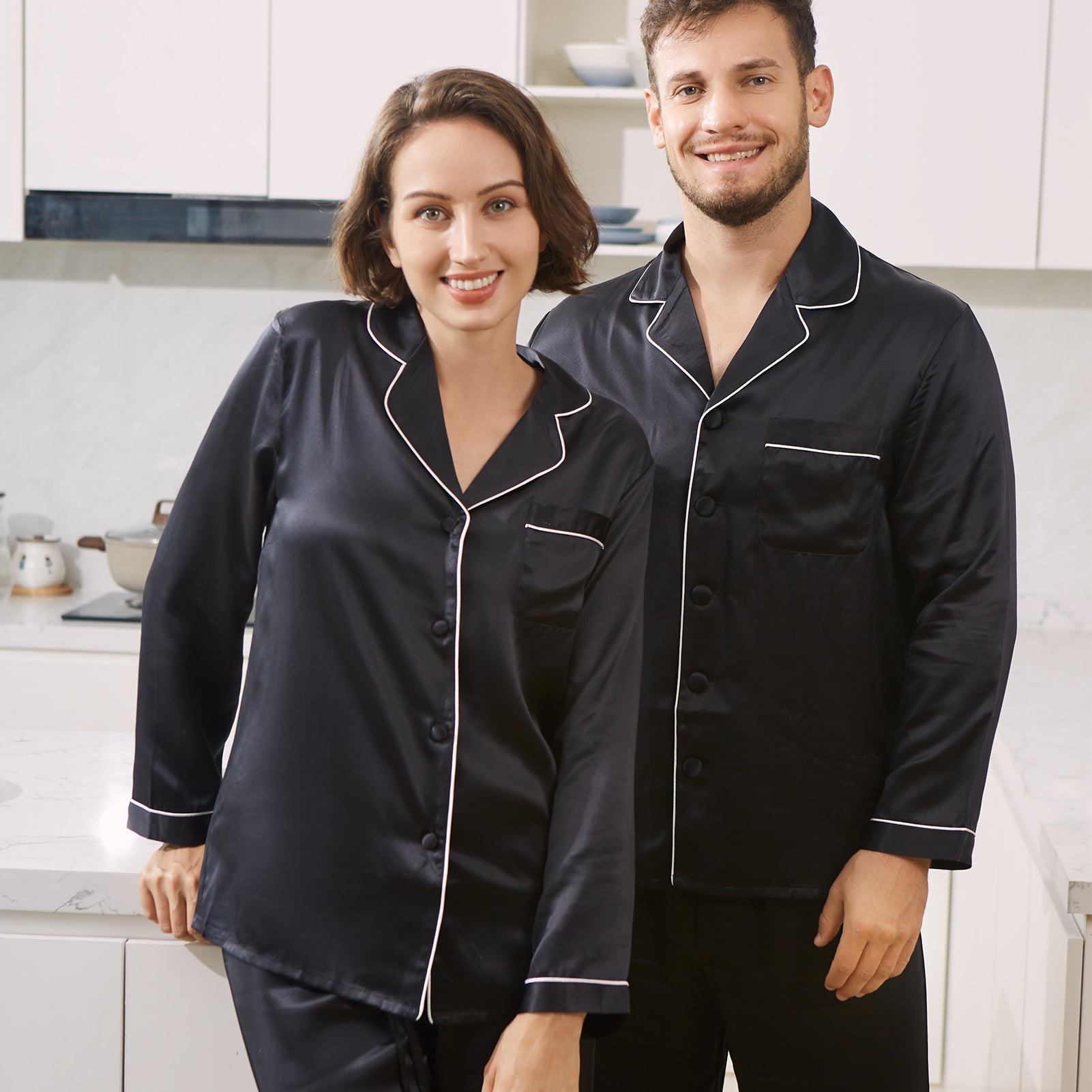 19 Momme Classic Full Length Couple Pajama Sets