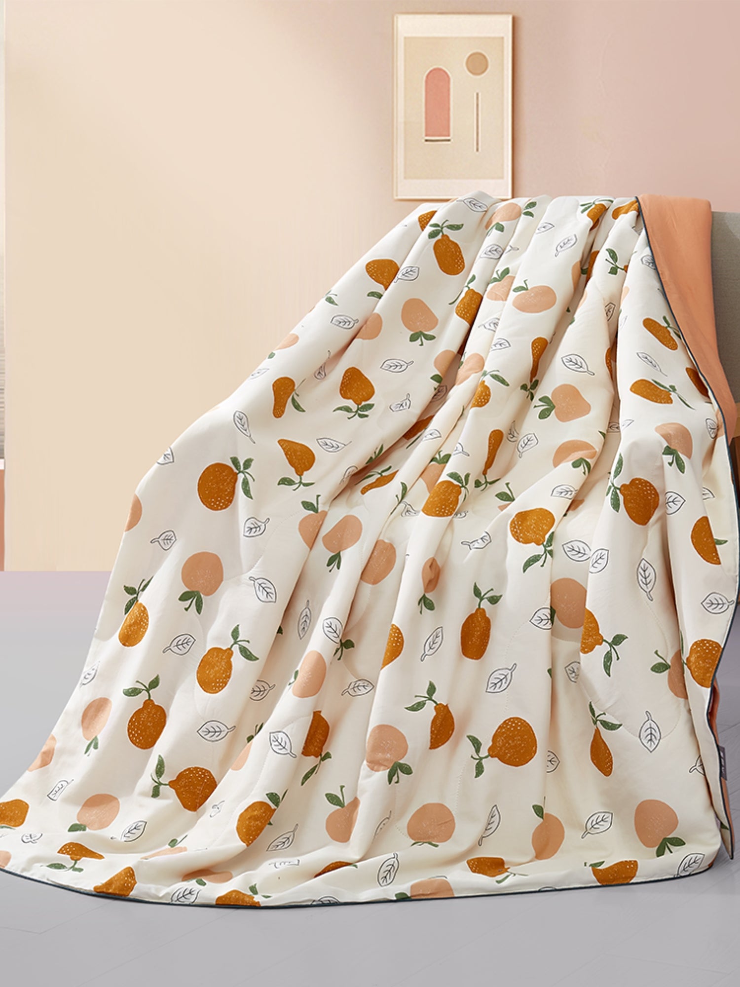 Summer Washable Silk Blanket with Orange Pattern