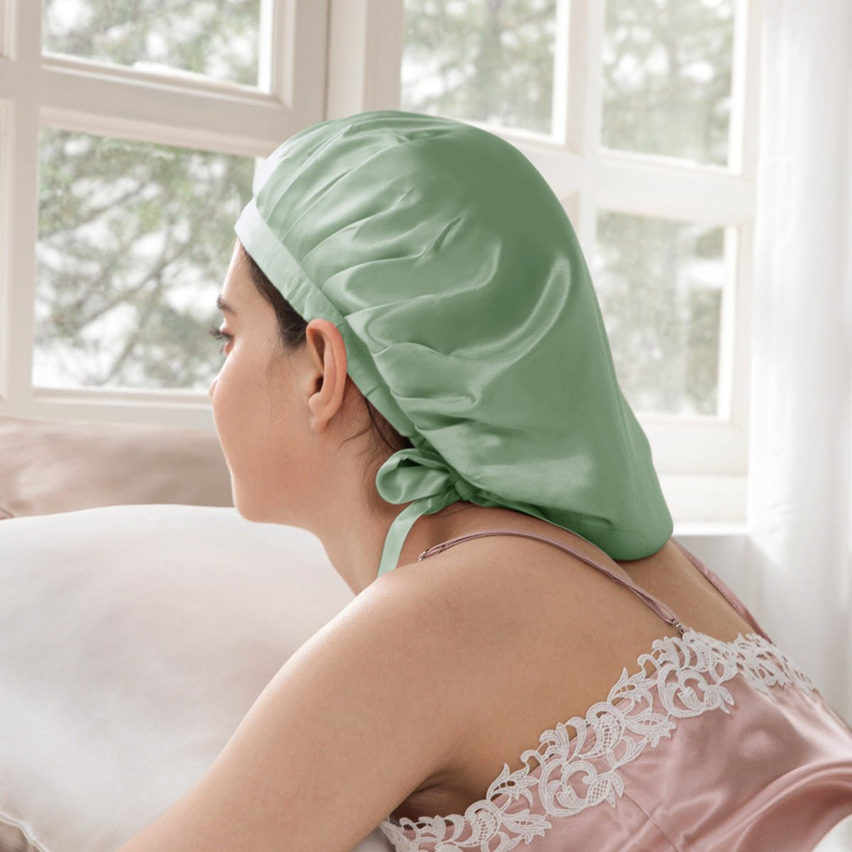 Adjustable Ribbon Tie Silk Sleep Bonnet