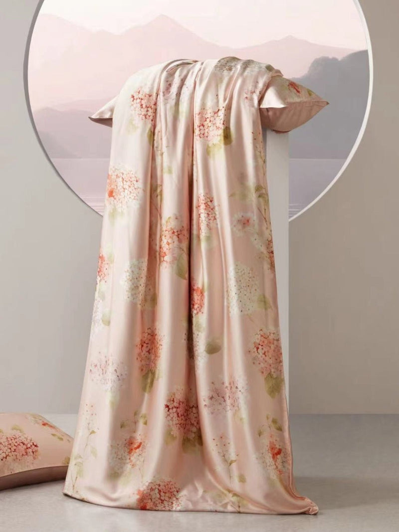 Floral Print Silk Cooling Blanket Filled with 100% Mulberry Silk