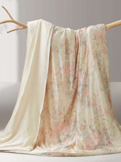 Floral Print Silk Cooling Blanket Filled with 100% Mulberry Silk - THXSILK6956010010901