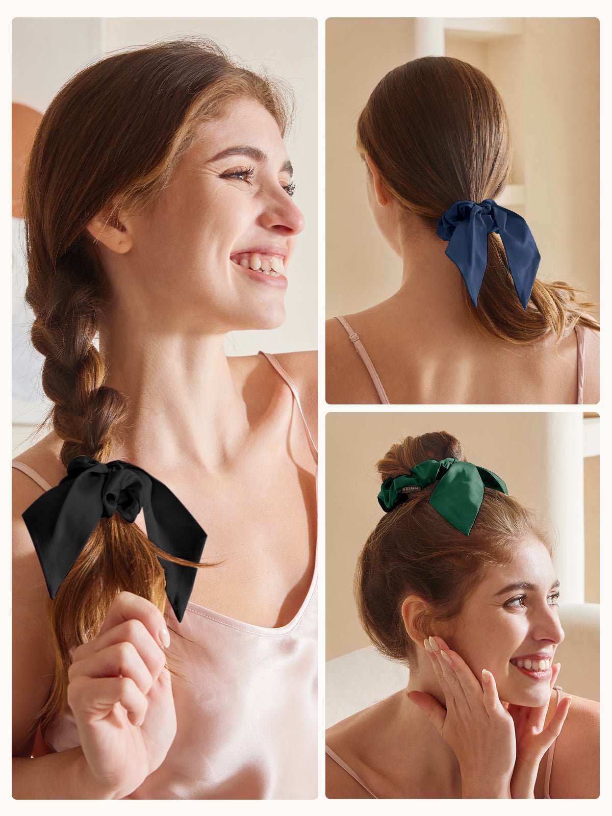 Midi Silk Bow Hair Scrunchies Set (3 Pack ) - THXSILKHDJZ001