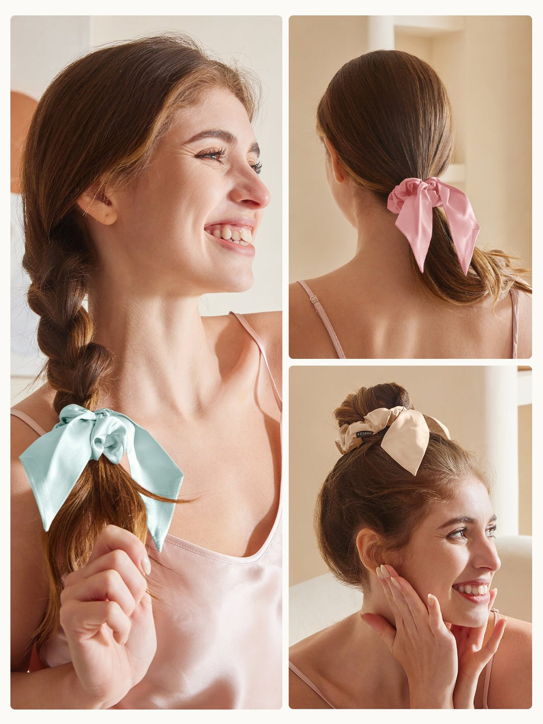Midi Silk Bow Hair Scrunchies Set (3 Pack ) - THXSILKHDJZ002