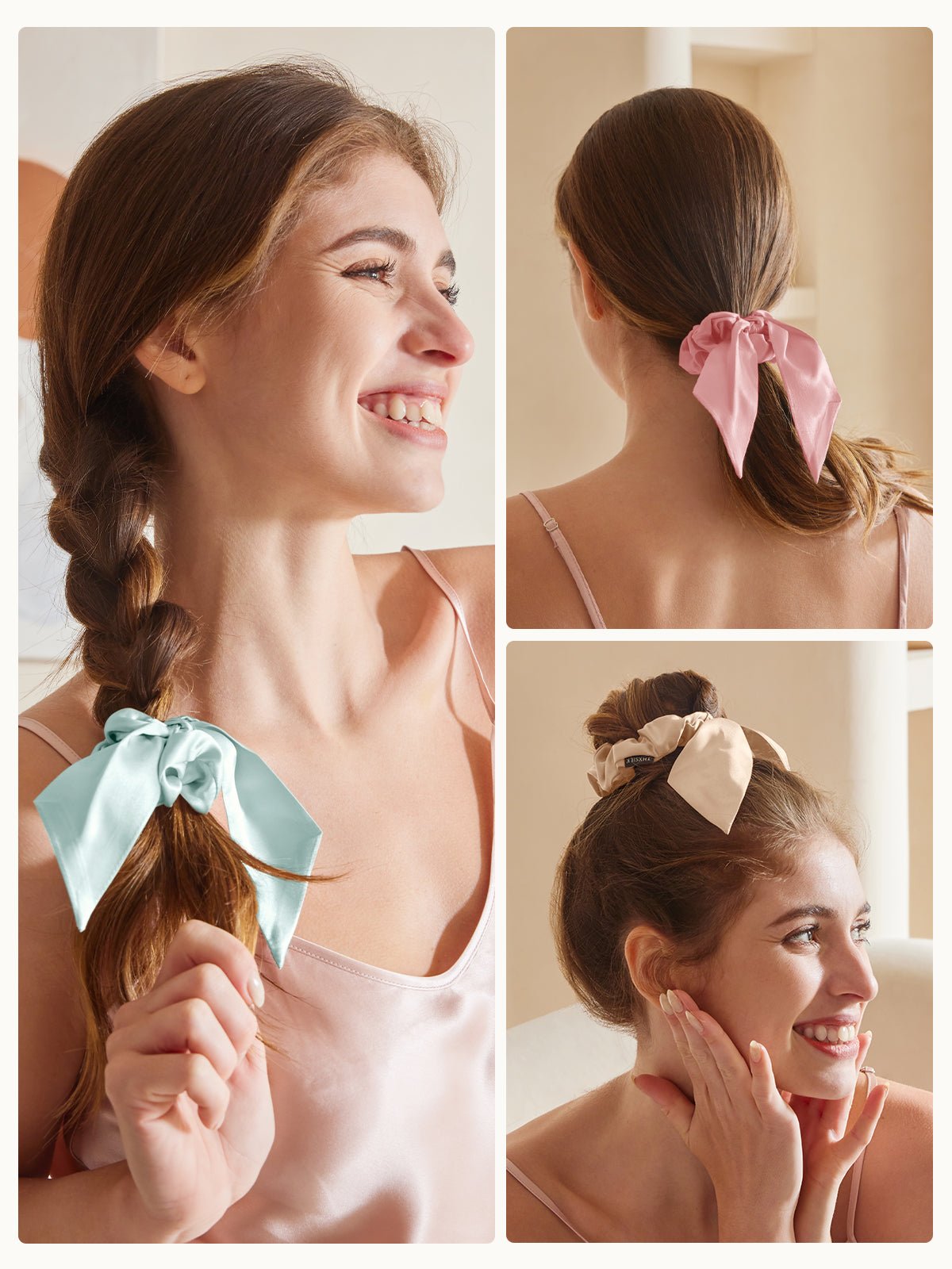 Midi Silk Bow Hair Scrunchies Set (3 Pack ) - THXSILKHDJZ002