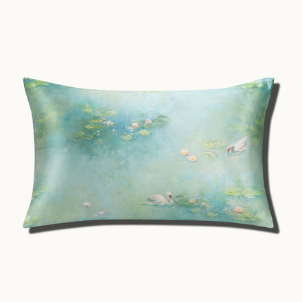 Monet Inspired Premium Silk Pillowcase – Water Lilies Green