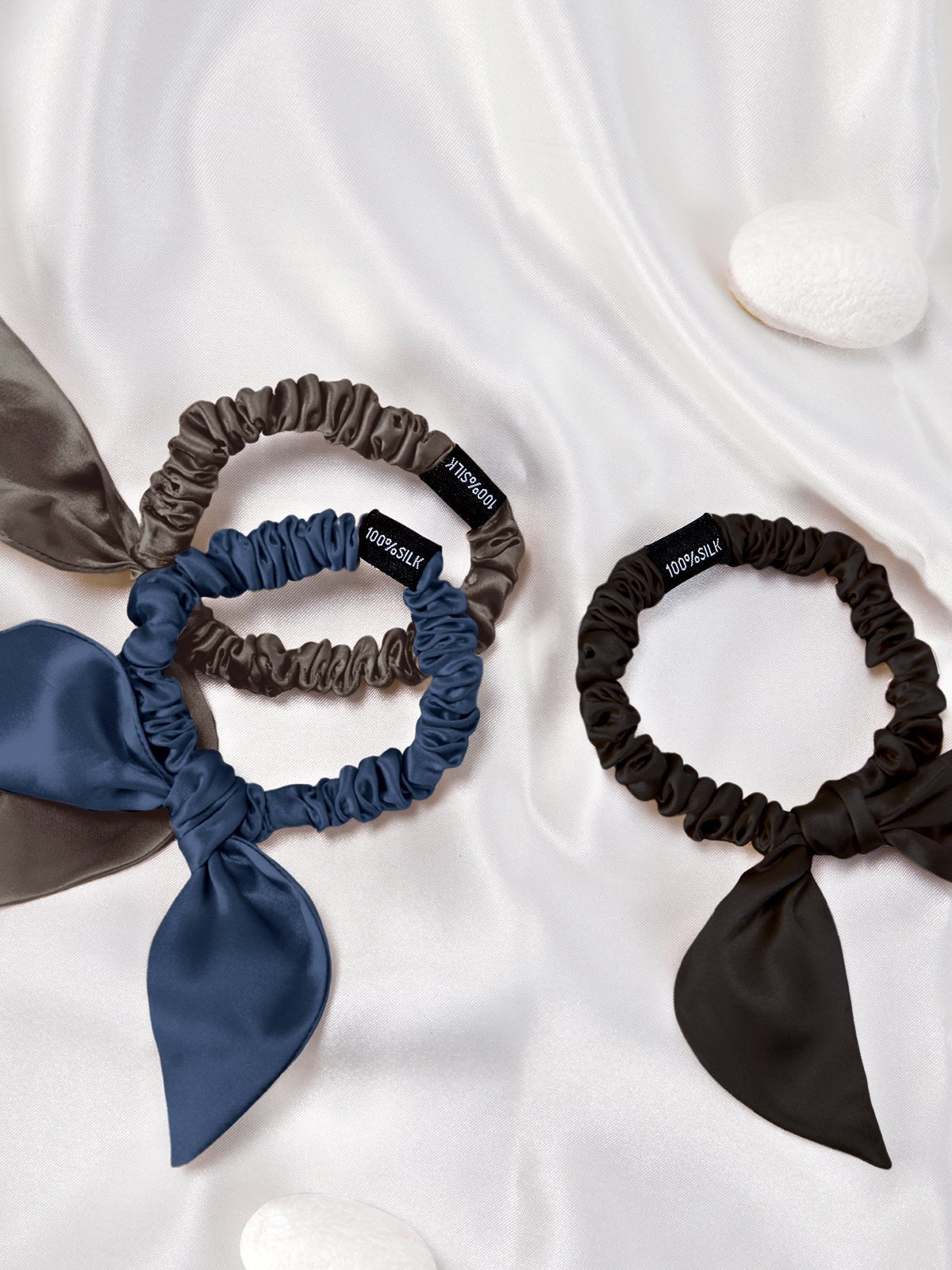 Skinny Silk Bow Hair Scrunchies Set (3 Pack ) - THXSILKHDJX001