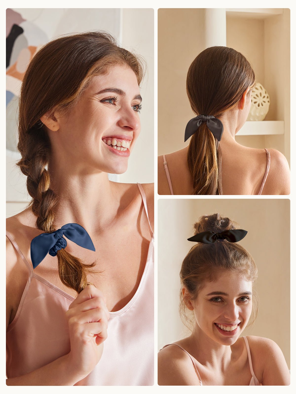 Skinny Silk Bow Hair Scrunchies Set (3 Pack ) - THXSILKHDJX001