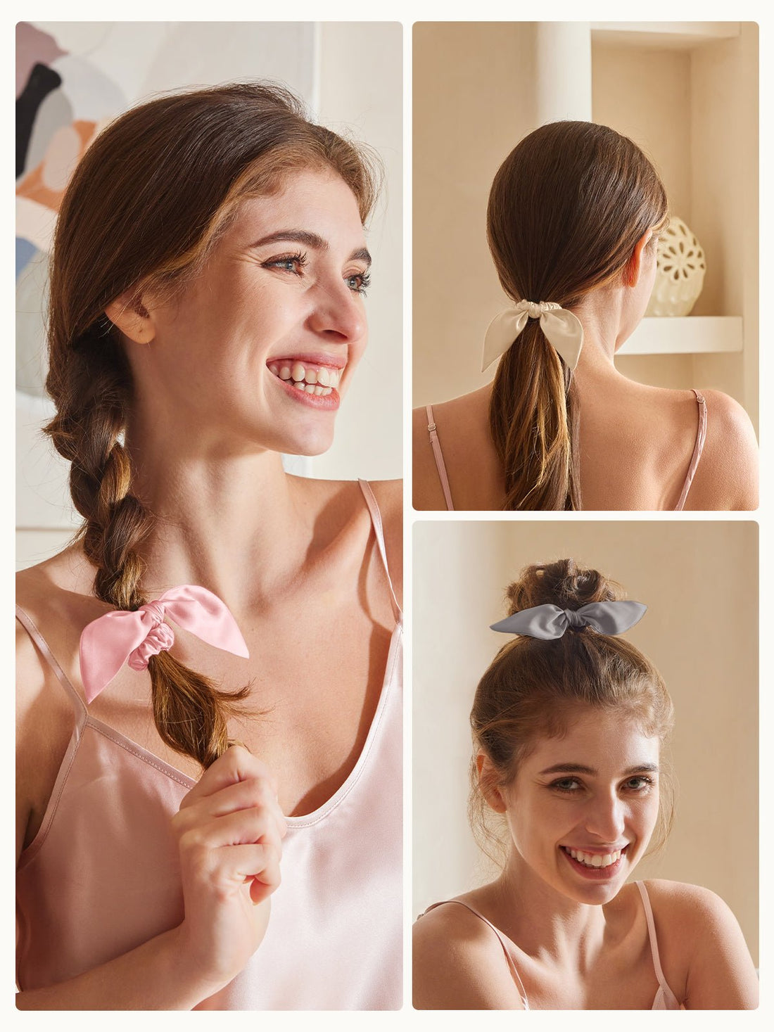 Skinny Silk Bow Hair Scrunchies Set (3 Pack ) - THXSILKHDJX002