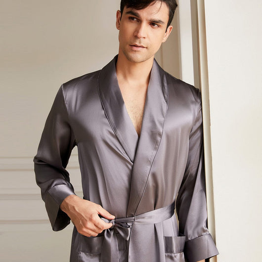 MYK Men's Silk Robe with Shawl Collar