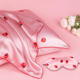 19 Momme Strawberry Silk Pillowcase With Eye Mask Set