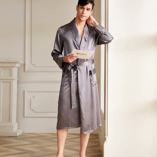 100% Men's Silk Robe Luxury Long Silk Bathrobe Pure Male Silk